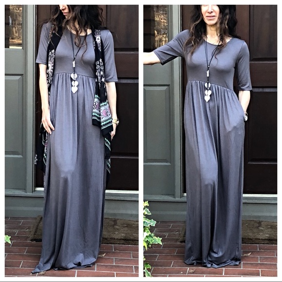 ✨LAST ONE ✨Grey long side pocket maxi dress - Picture 3 of 8